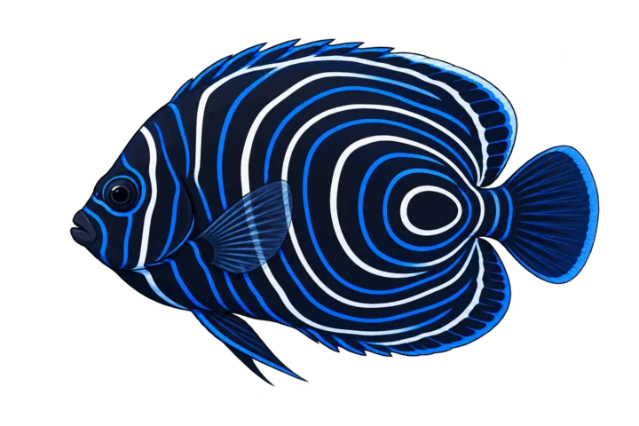 Junger Imperator-Kaiserfisch mit hellen Ringen auf dunkelblauem Körper